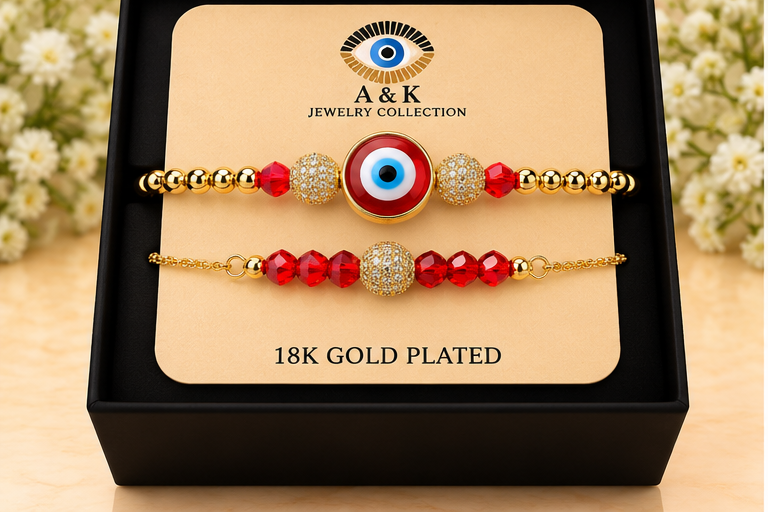 Red Lampwork Evil Eye Cubic Zirconia Bracelet