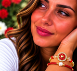 Circle, Shell and Heart Bracelet Set – 18K Gold Plated Red