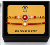 Circle, Shell and Heart Bracelet Set – 18K Gold Plated Red