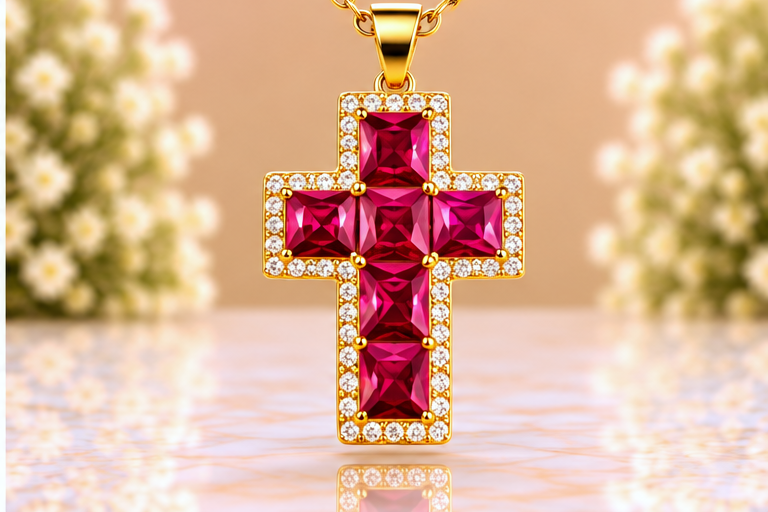Ruby Cross Necklace & Earring Set