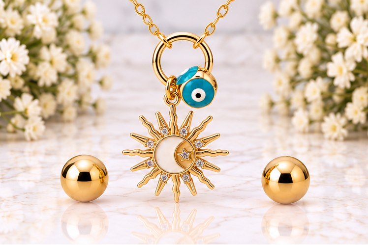 Sun and Moon Necklace & Earring Set