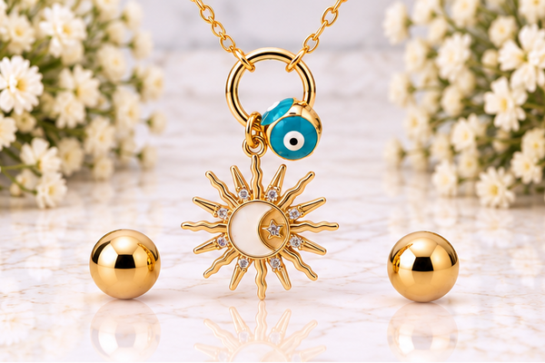Sun and Moon Necklace & Earring Set – 18K Gold Plated
