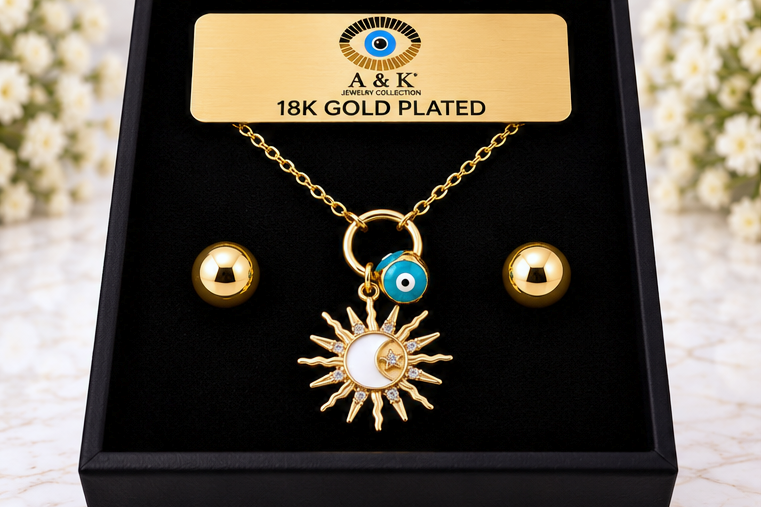 Sun and Moon Necklace & Earring Set