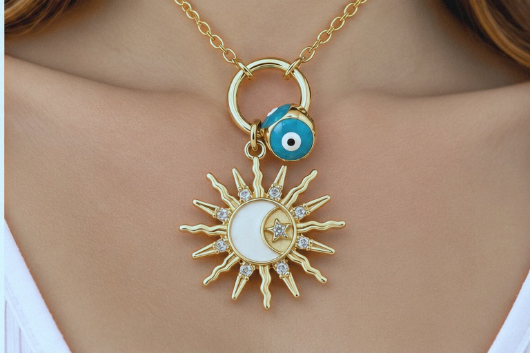 Sun and Moon Necklace & Earring Set