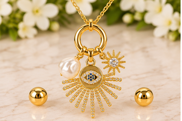 Gold Sun Star Necklace & Earring Set – 18K Gold Plated