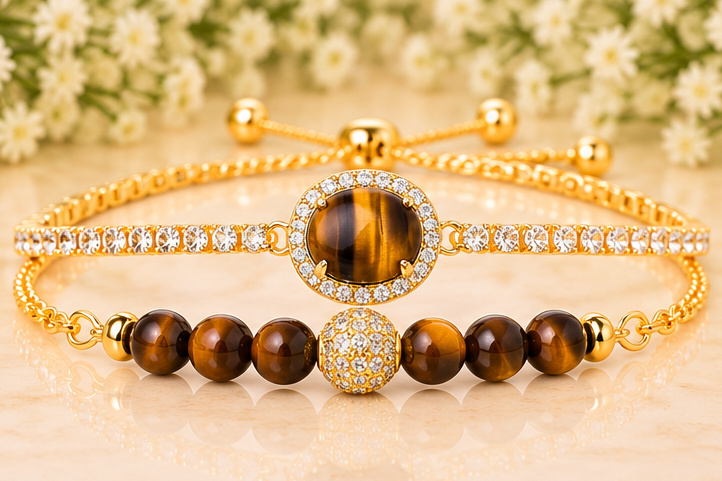 Tiger Eye Oval Cubic Zirconia Bracelet