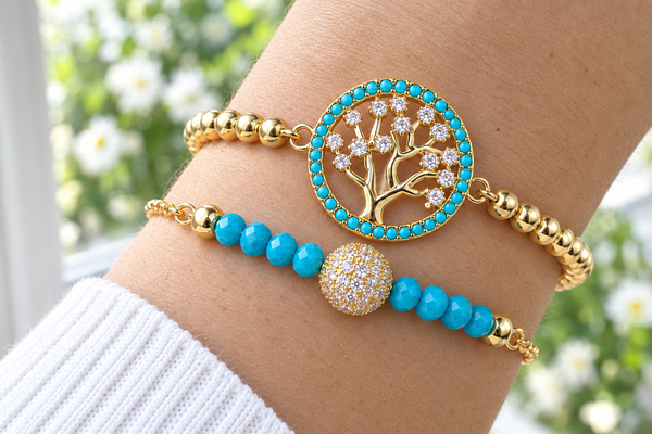 Tree of Life Circle Cubic Zirconia Bracelet – 18K Gold Plated