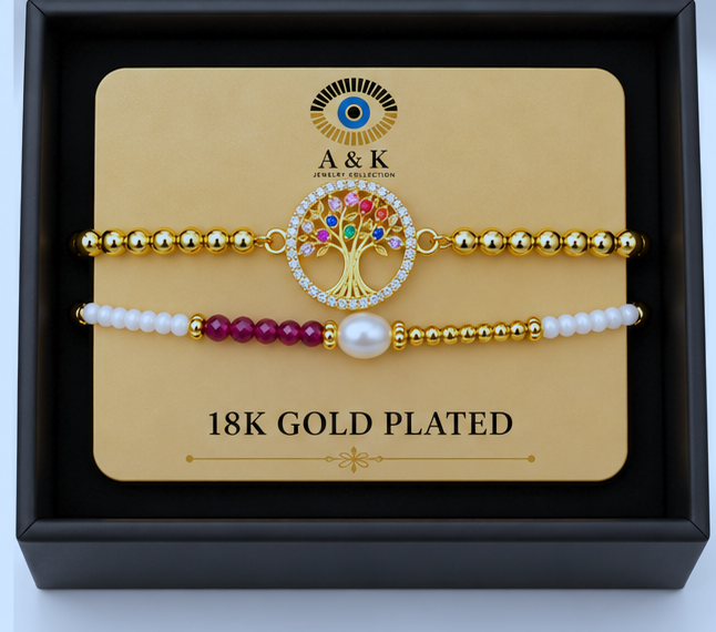 Multicolored Tree of Life Cubic Zirconia Bracelet Set