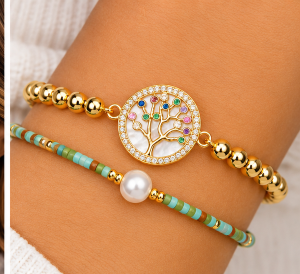 Tree of Life Bracelet Set (Style B003) – 18K Gold Plated
