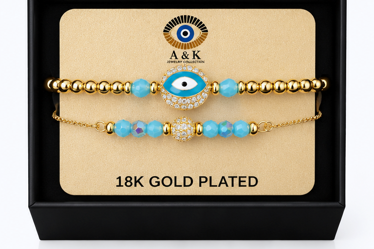 Zirconia Light Blue Pink Enamel Bracelet Set