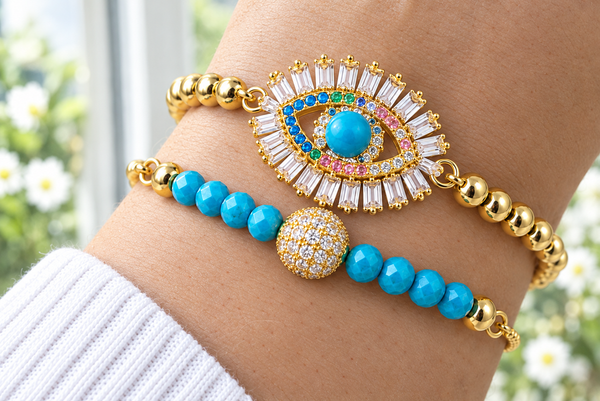Turquoise Evil Eye Cubic Zirconia Bracelet – 18K Gold Plated