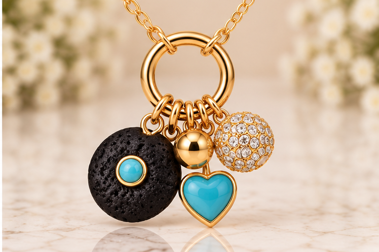 Turquoise Heart & Black Necklace/Earring Set