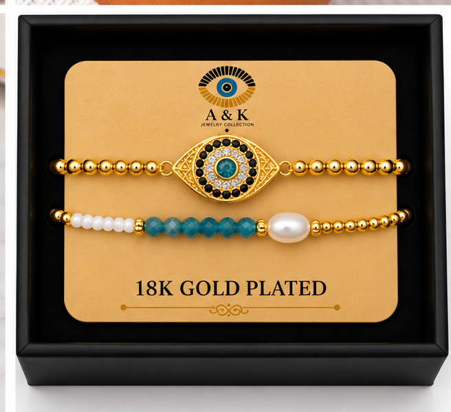Blue Oval Eye Bracelet Set