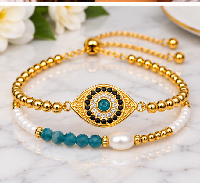 Blue Oval Eye Bracelet Set