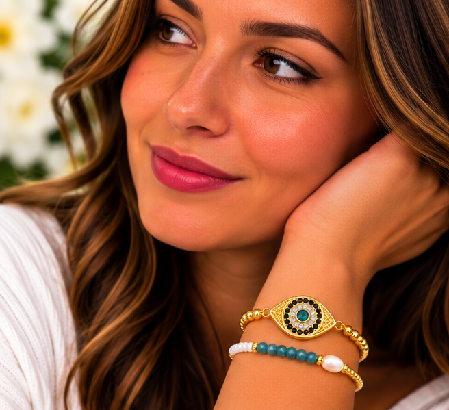 Blue Oval Eye Bracelet Set