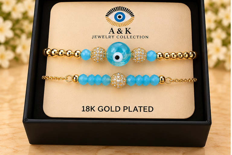 Turquoise Ceramic Evil Eye Circle Cubic Zirconia Bracelet