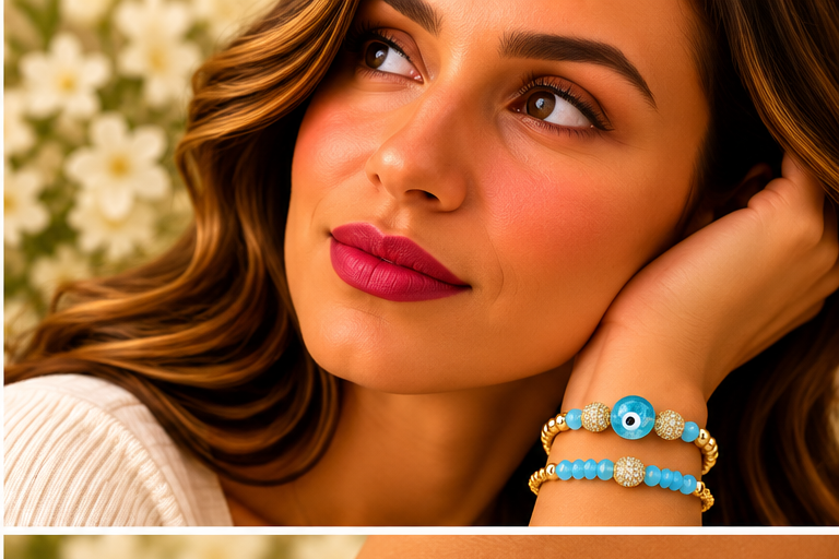 Turquoise Ceramic Evil Eye Circle Cubic Zirconia Bracelet