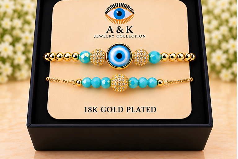Turquoise Lampwork Evil Eye Cubic Zirconia Bracelet