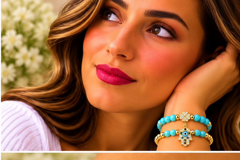 Turquoise Hamsa with Eye Cubic Zirconia Bracelet