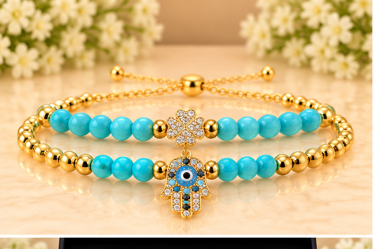 Turquoise Hamsa with Eye Cubic Zirconia Bracelet