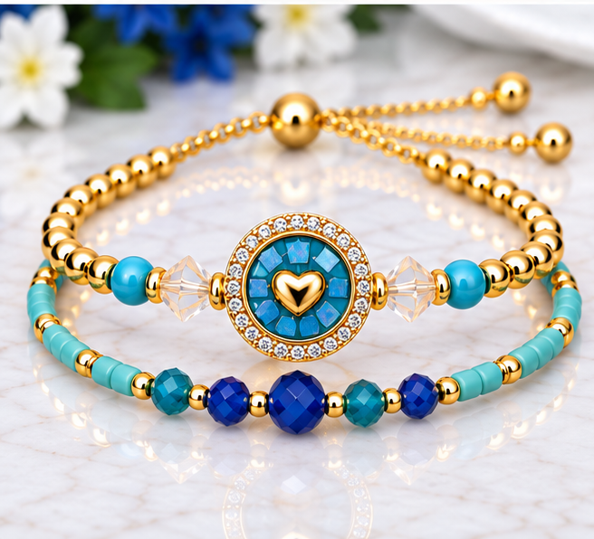 Circle, Shell and Heart Bracelet Set