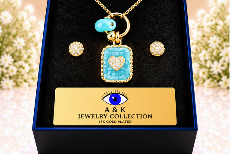 Turquoise Heart Necklace & Earring Set