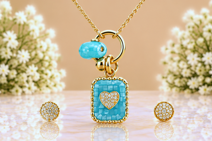 Turquoise Heart Necklace & Earring Set