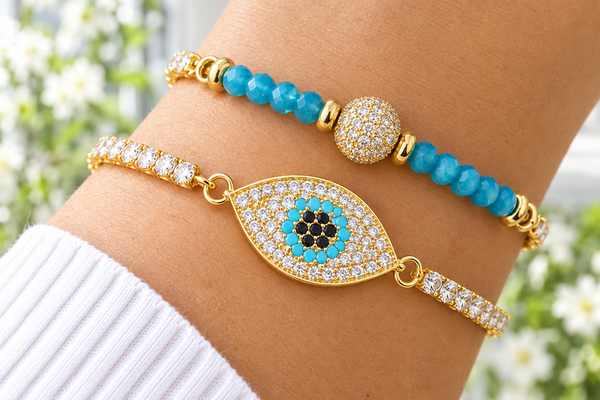 Turquoise Marquise Eye Cubic Zirconia Bracelet – 18K Gold Plated