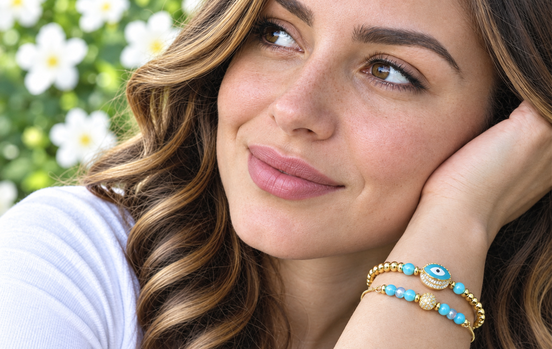 Zirconia Light Blue Pink Enamel Bracelet Set