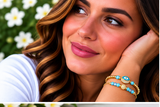 Zirconia Light Blue Pink Enamel - 18K Gold Plated