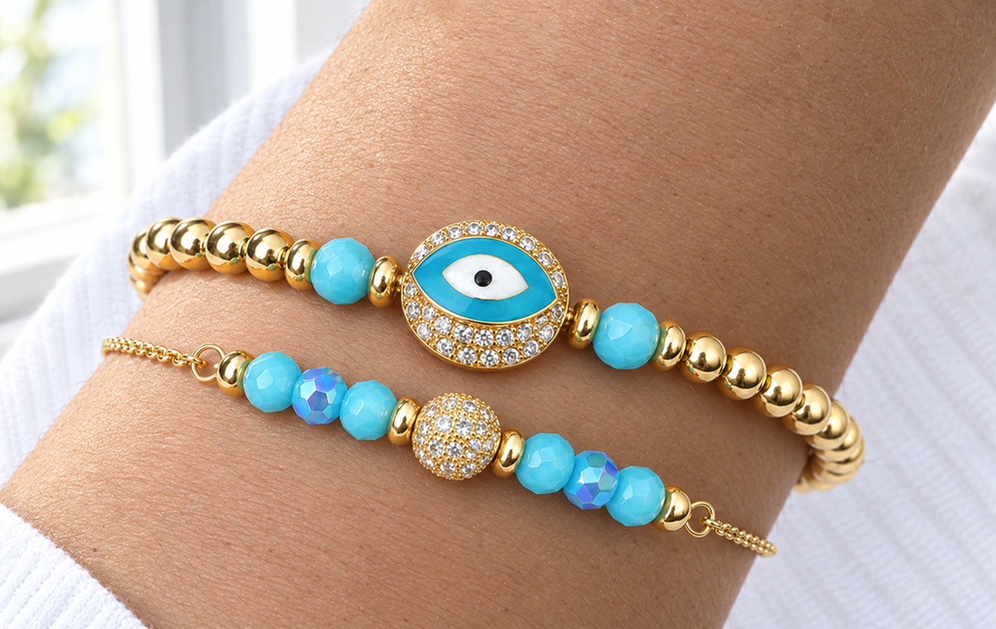 Zirconia Light Blue Pink Enamel Bracelet Set