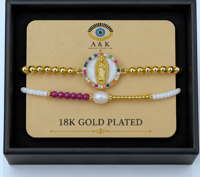 Virgin Mary Multicolored Cubic Zirconia Bracelet Set