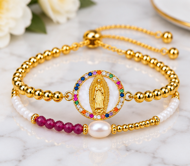 Virgin Mary Multicolored Cubic Zirconia Bracelet Set