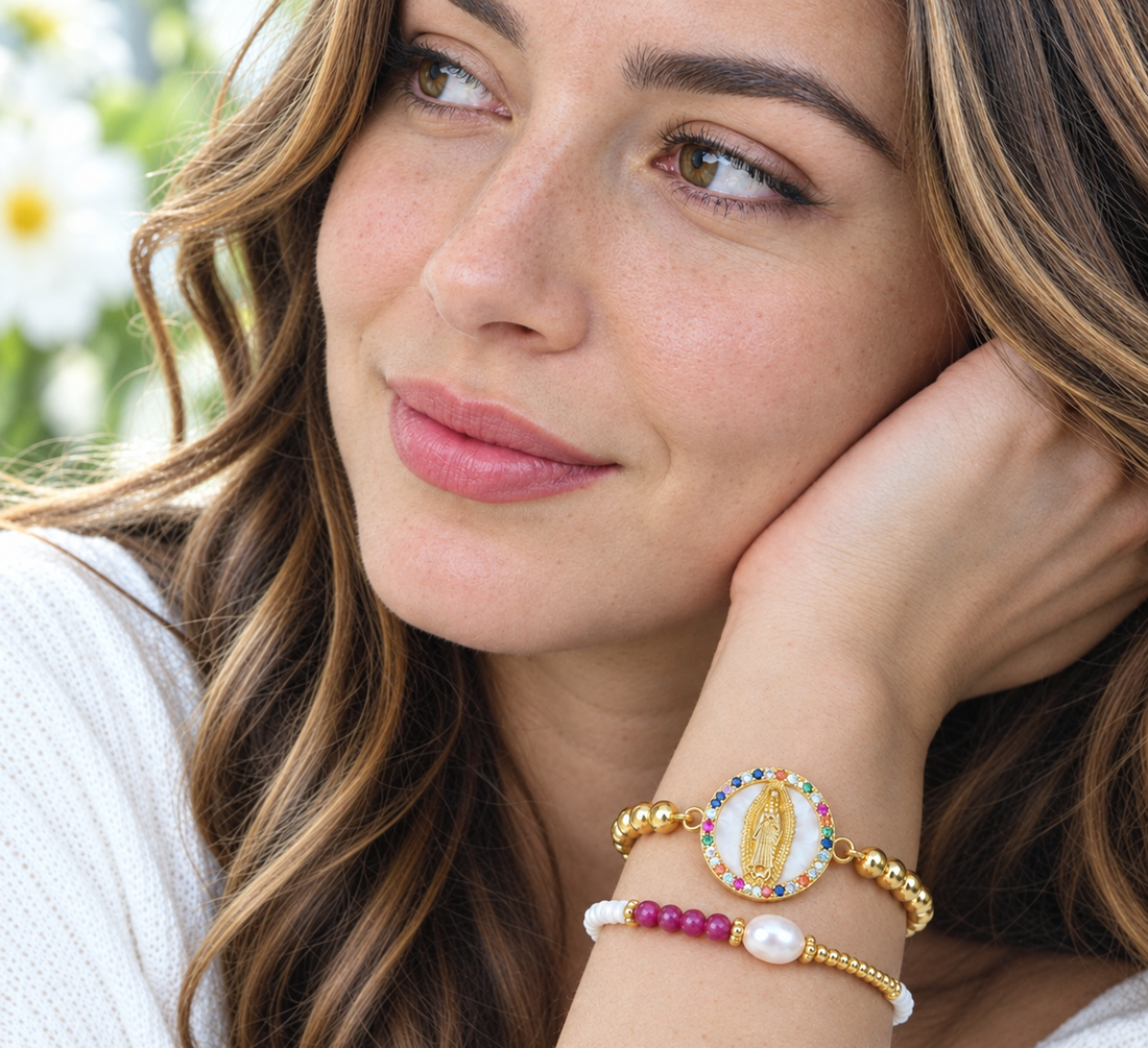 Virgin Mary Multicolored Cubic Zirconia Bracelet Set
