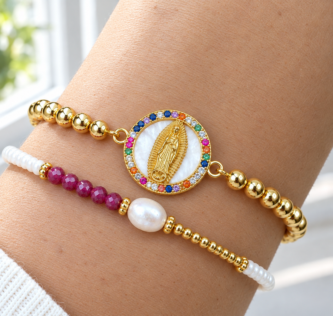 Virgin Mary Multicolored Cubic Zirconia Bracelet Set