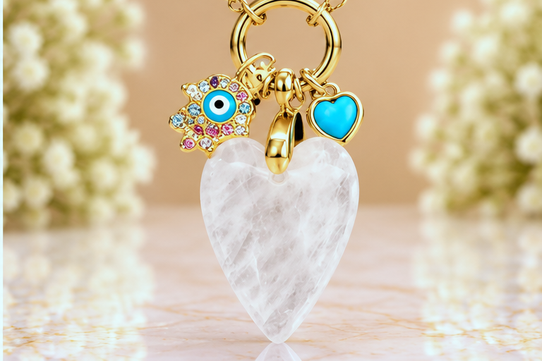 White Heart with Hand Necklace & Earring Set