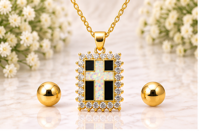 Zirconia Cross Necklace Set