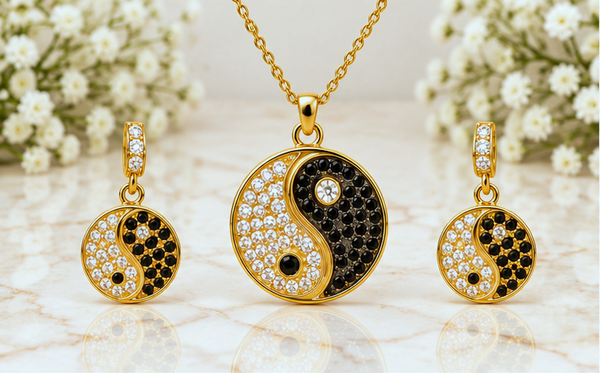 Yin Yang Necklace & Earring Set – 18K Gold Plated